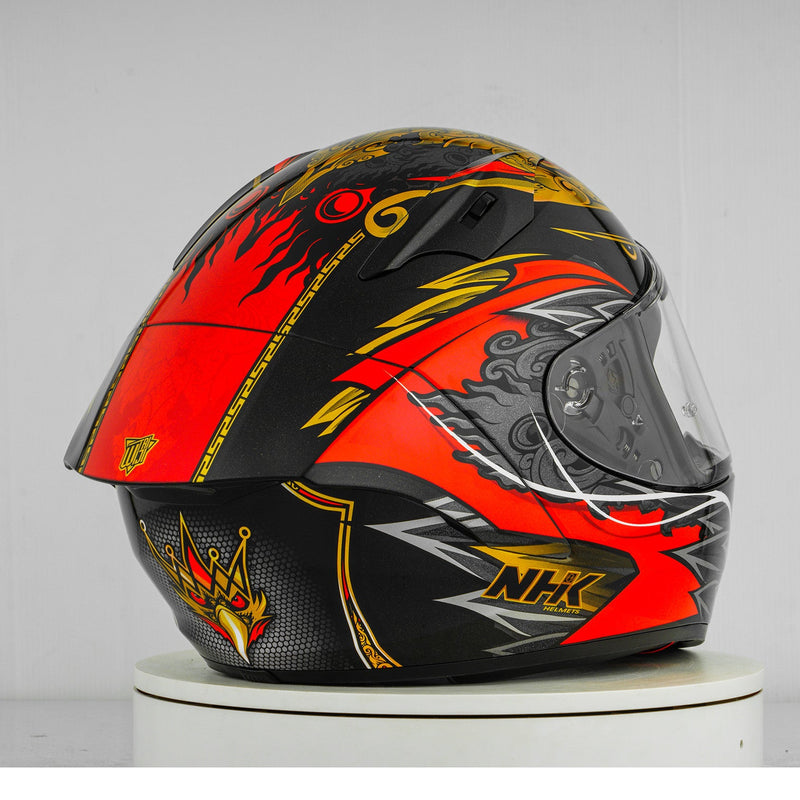 NHK GP-R Tech Race full-face race helmet in Balinese Garuda matte finish