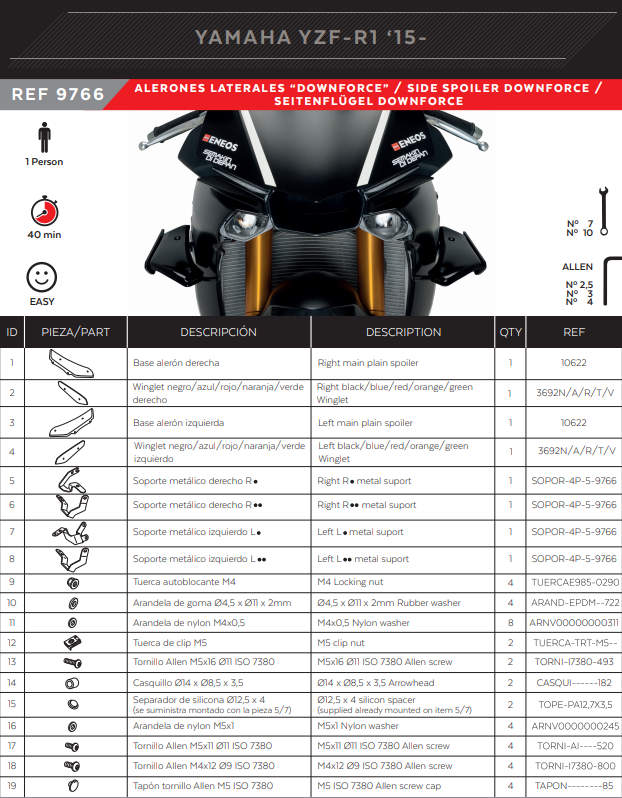 Puig Winglets Downforce Spoiler 9766 Yamaha YZF-R1/M RN32 RN49 black