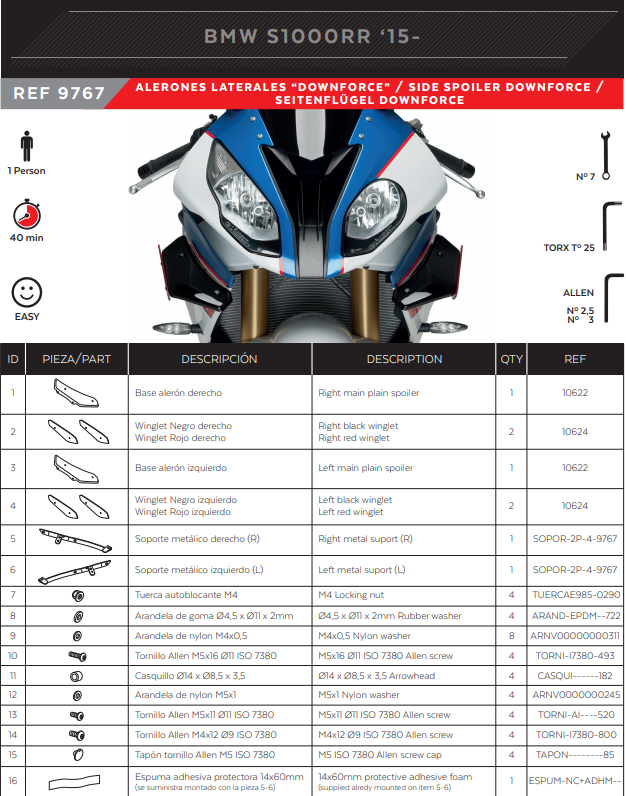 Puig Downforce Sport Winglets model 9767 for BMW S1000RR K46 2015-2018