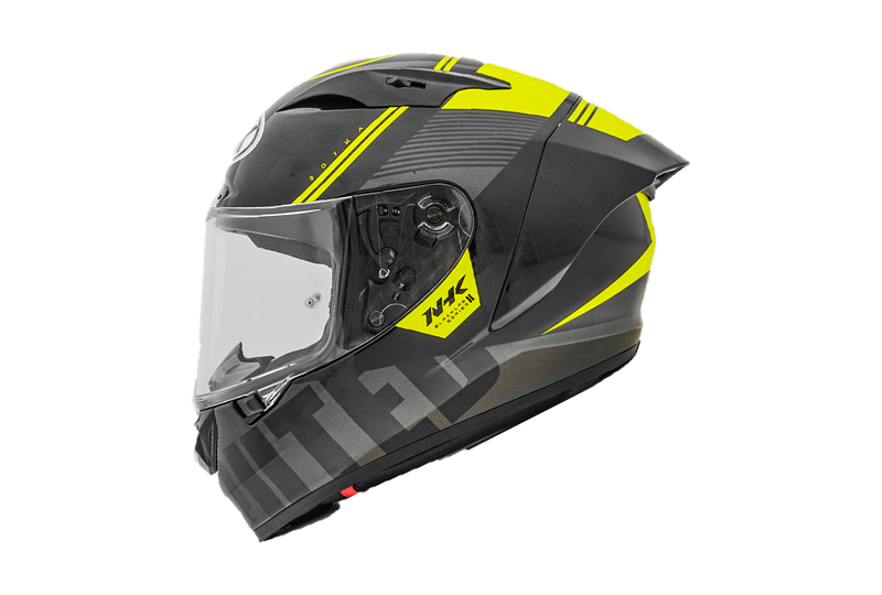 NHK GP-R Tech Race full-face race helmet in Undisputed Black and Yellow gloss finish