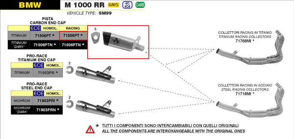 Arrow Pista Racing titanium slip-on silencer 71006PT for BMW M1000RR K66