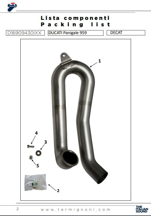 Termignoni de-cat pipe D16909430IXX for Ducati Panigale 959 stainless steel