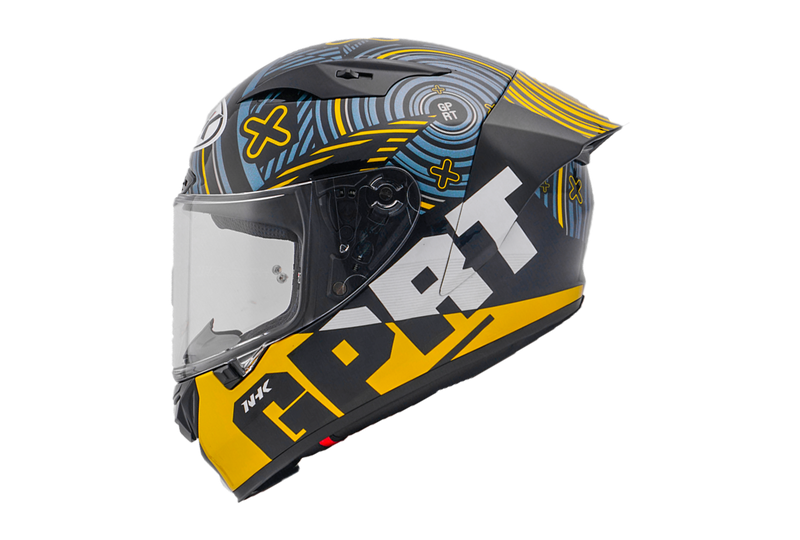 NHK GP-R Tech Race full-face race helmet in Target Black and Gold matte finish