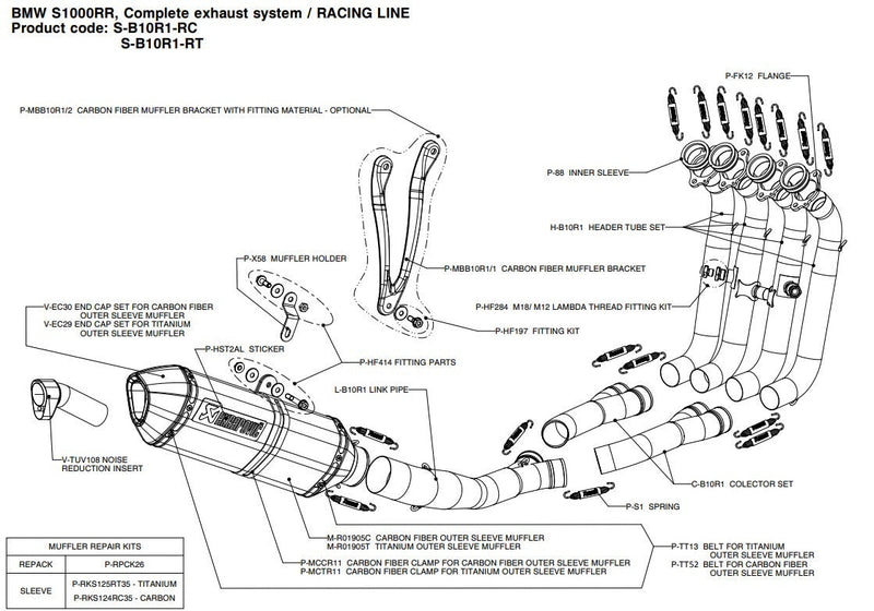Akrapovic Racing Line stainless steel full exhaust system for BMW S1000RR K46 with carbon silencer sleeve