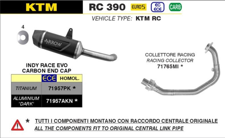 Arrow Indy-Race titanium slip-on silencer 71957PK for KTM RC 390 2022-2025 with carbon end-cap