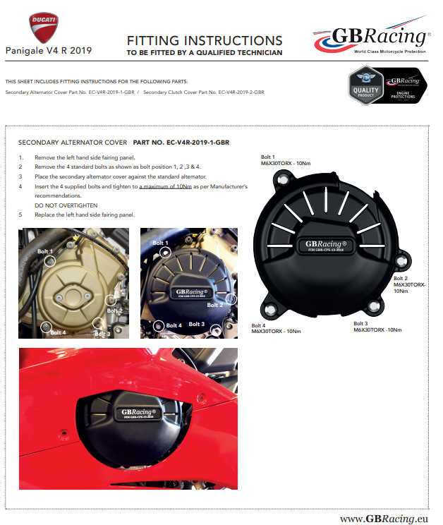 GBRacing alternator cover protector for Ducati Panigale V4 R 2019 to 2024