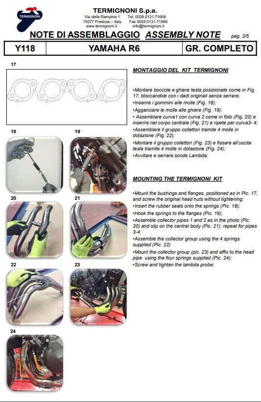 Termignoni Titanium Kit SSP full exhaust system for Yamaha YZF-R6, titanium headers and carbon silencer