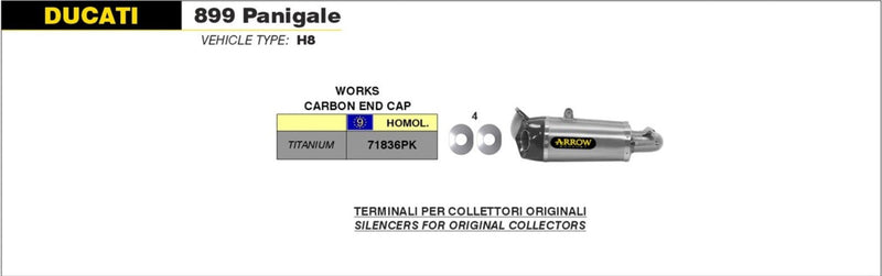 Arrow 71836PK titanium slip-on silencer with carbon end cap for Ducati Panigale 899