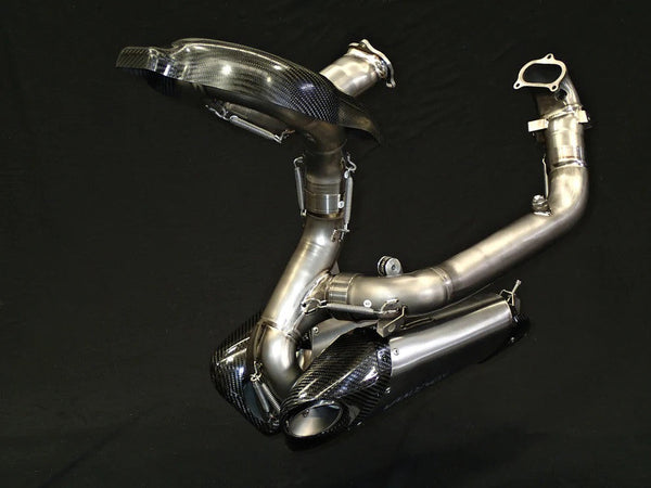Vandemon Low Titanium full exhaust system on Ducati Panigale V2 955, naturally brushed finish