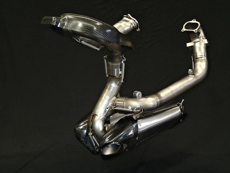 Vandemon Low Titanium full exhaust system on Ducati Panigale V2 955, naturally brushed finish