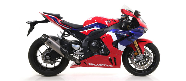 Arrow Works Titanium slip-on silencer 71921PK on Honda CBR 1000 RR-R SC82 — titanium canister with carbon end cap