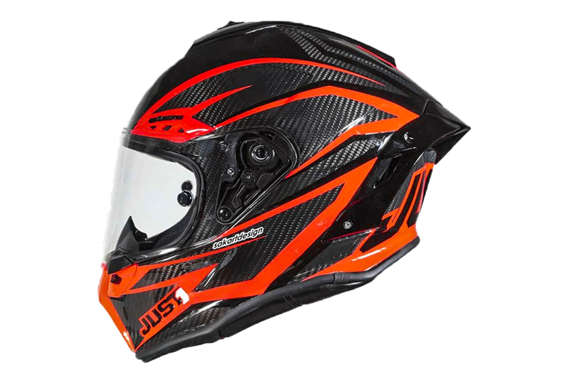 Just1 J-GPR full-face racing helmet in Cyber Red and Carbon gloss finish