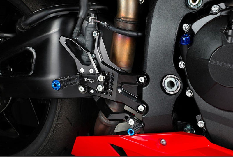 Bonamici Racing H018 black anodised rearsets for Honda CBR 600 RR PC69 2024-2026