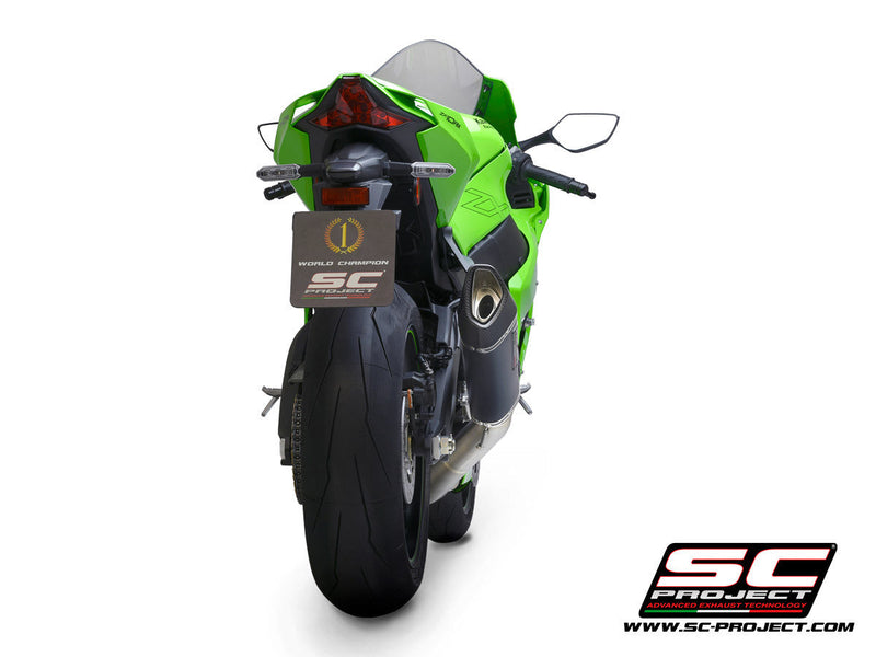 SC-Project SC1-R carbon slip-on exhaust with titanium catalyst pipe for Kawasaki ZX-10 R/RR 2021-2026