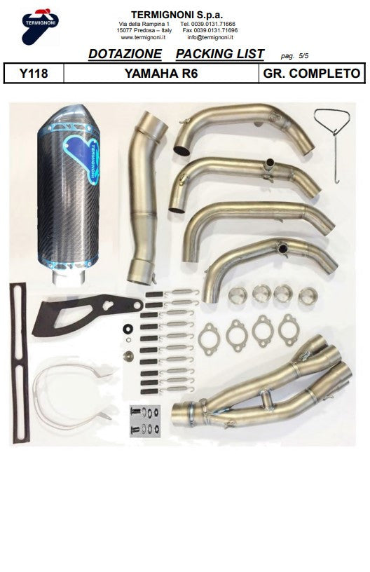 Termignoni Titanium Kit SSP full exhaust system for Yamaha YZF-R6, titanium headers and carbon silencer