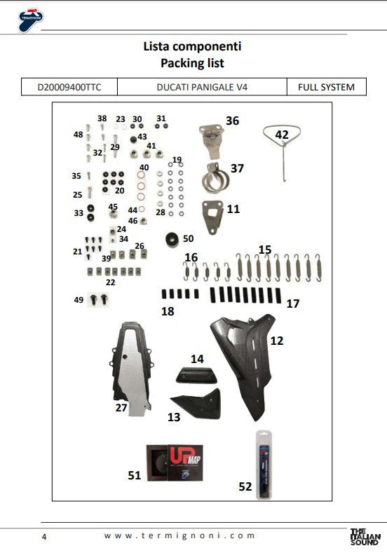 Termignoni D200 RHT full titanium exhaust system for Ducati Panigale V4/S