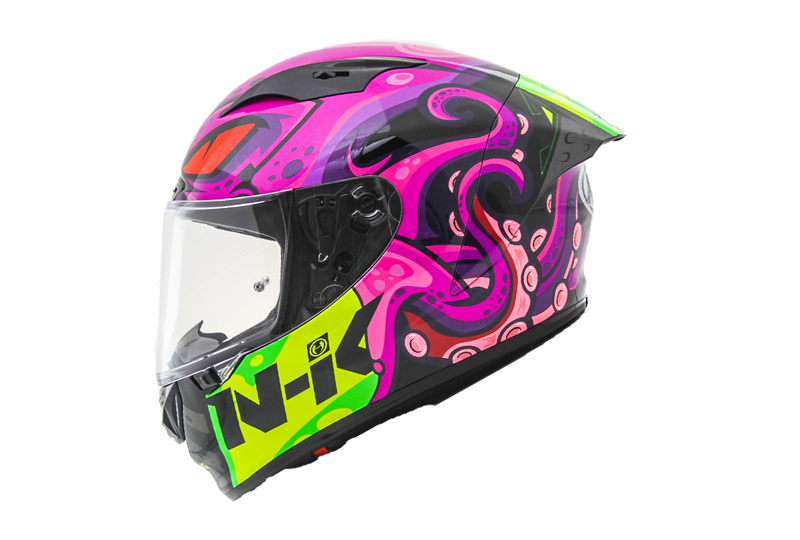 NHK GP-R Tech Race full-face race helmet in Octopus Black/Purple gloss finish