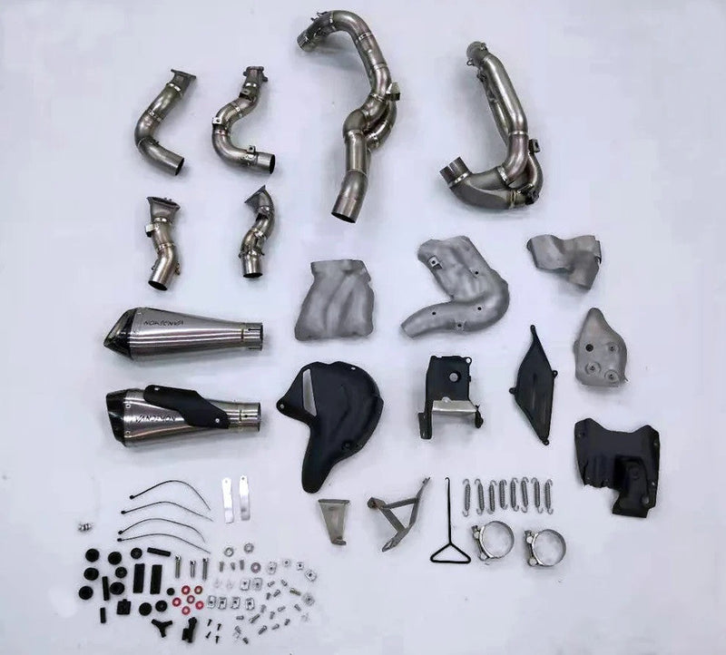Vandemon Low Titanium full exhaust system on Ducati Panigale V4 natural brushed finish