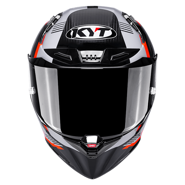 KYT R1R full-face racing helmet in Carbon Zone Orange tricomposite shell