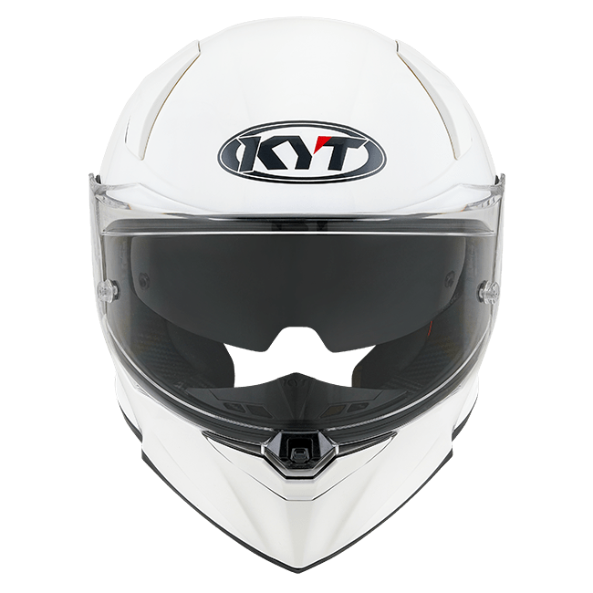 KYT R2R full-face helmet in plain white, front three-quarter view