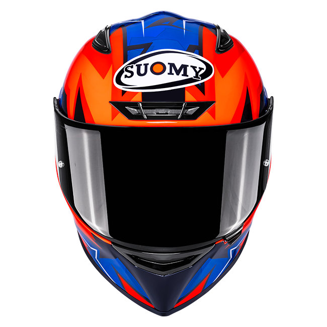 Suomy Track-1 Firestorm full-face motorcycle helmet in red, orange and black