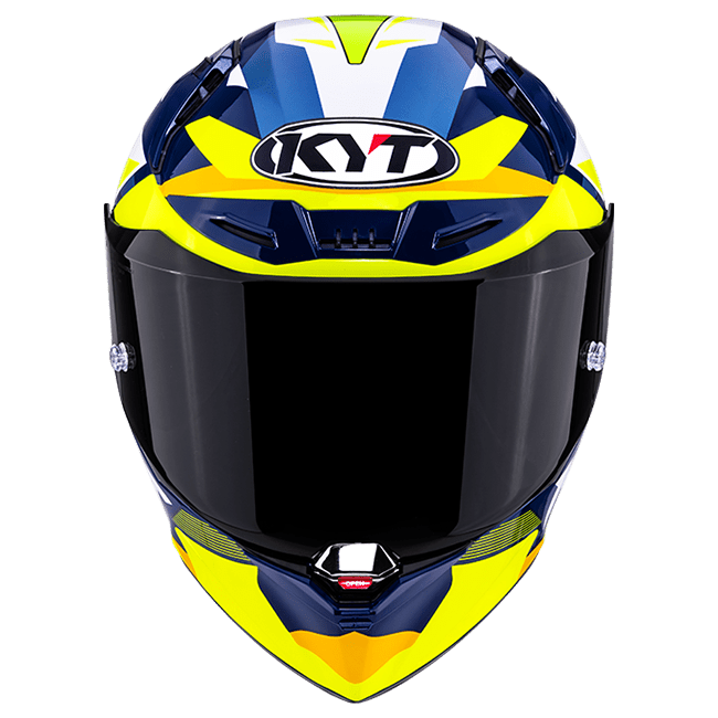 KYT R1R racing helmet in Carbon Diamond Blue and Yellow finish, Y6R10005