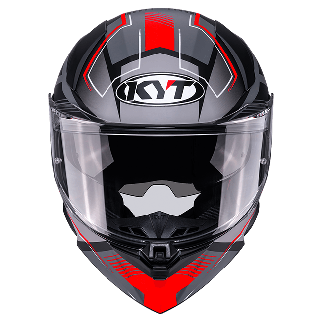 KYT R2R full-face helmet in Parsec matte grey and red graphic finish