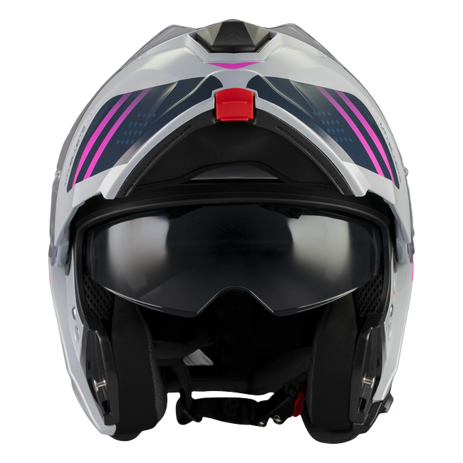 MT-Helmets Genesis R SV Vibe C8 flip-up helmet in gloss white with magenta chevrons — view-08