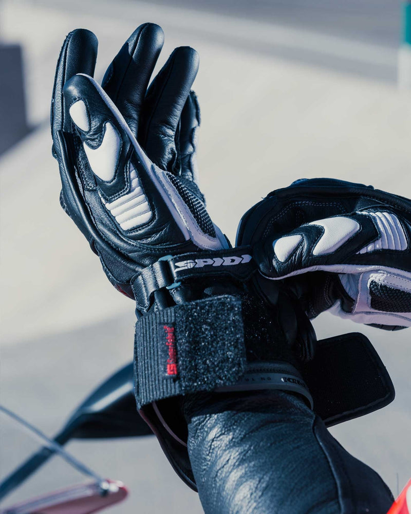 Spidi Carbo Track Evo racing leather gloves in black and white, part A203011