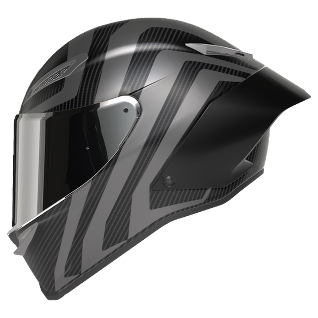 AGV Pista GP RR S Intrepido Matt Carbon/Black/Silver full-face racing helmet, front three-quarter view