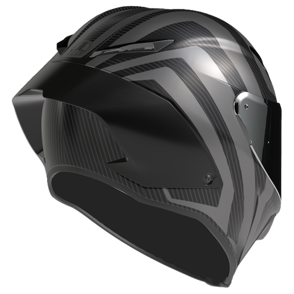 AGV Pista GP RR S Intrepido Matt Carbon/Black/Silver full-face racing helmet, rear three-quarter view