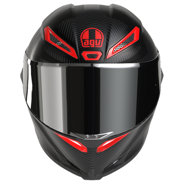 AGV Pista GP RR S Intrepido Matt Carbon/Grey/Red full-face racing helmet, front view