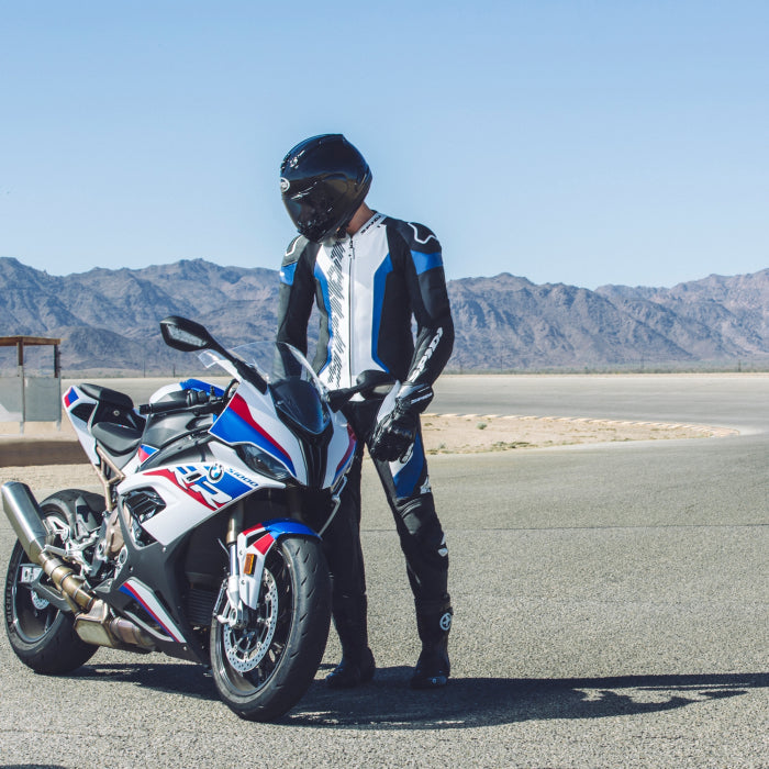 Spidi Laser Pro perforated one-piece leather race suit in Black and Blue