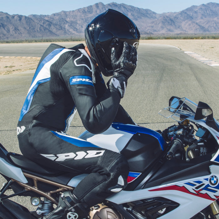 Spidi Laser Pro perforated one-piece leather race suit in Black and Blue