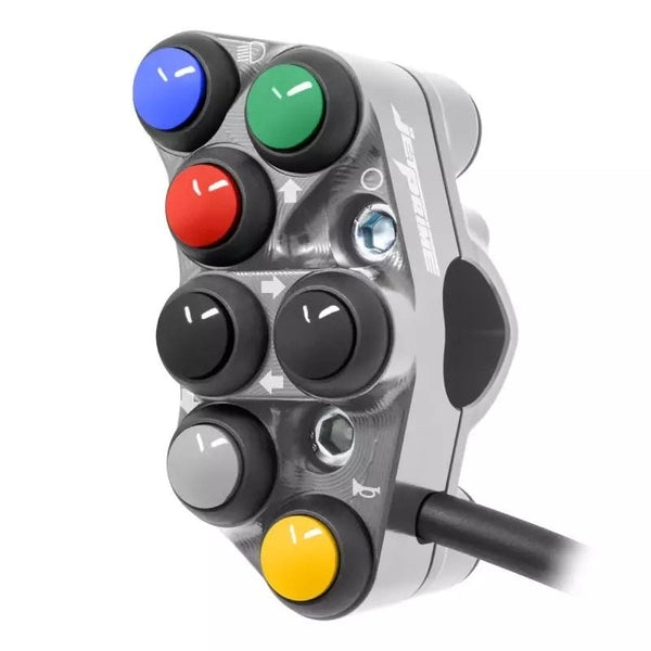 JetPrime JP PLS 056 left handlebar switch for Ducati Panigale V4/S/R 2025-2026 in titanium finish