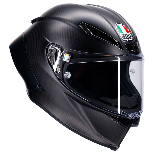 AGV Pista GP RR S Mono Matt Carbon full-face racing helmet, front three-quarter view