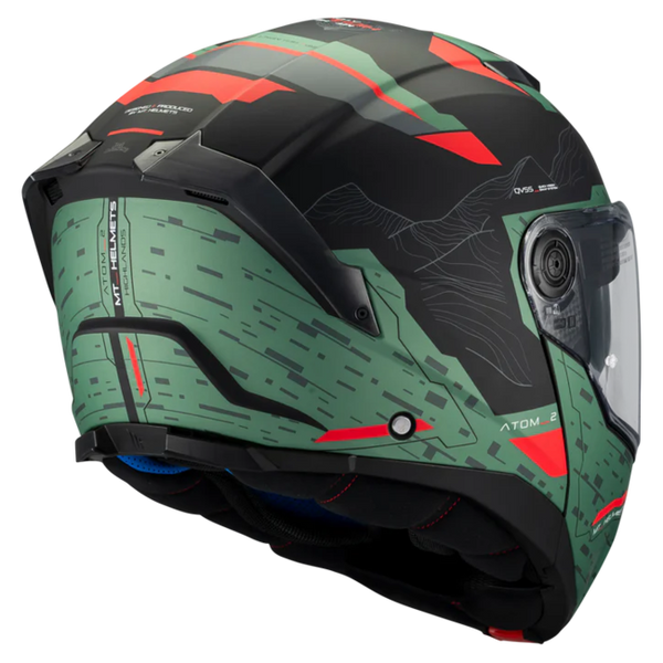 MT-Helmets Atom 2 SV Highlands C6 Flip-Up Helmet – Matt – rear three-quarter view