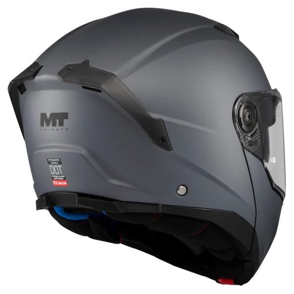 MT-Helmets Atom 2 SV Pure A2 Flip-Up Helmet – Matt Grey – rear three-quarter view