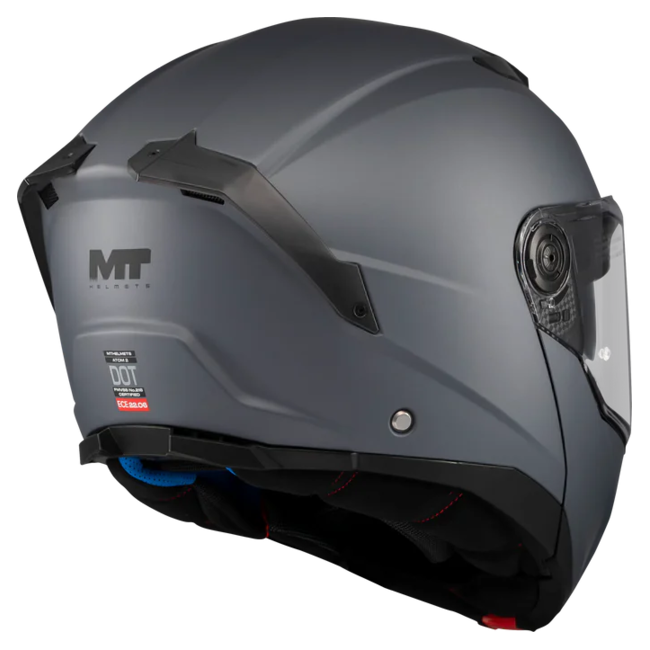 MT-Helmets Atom 2 SV Pure A2 Flip-Up Helmet – Matt Grey – rear three-quarter view