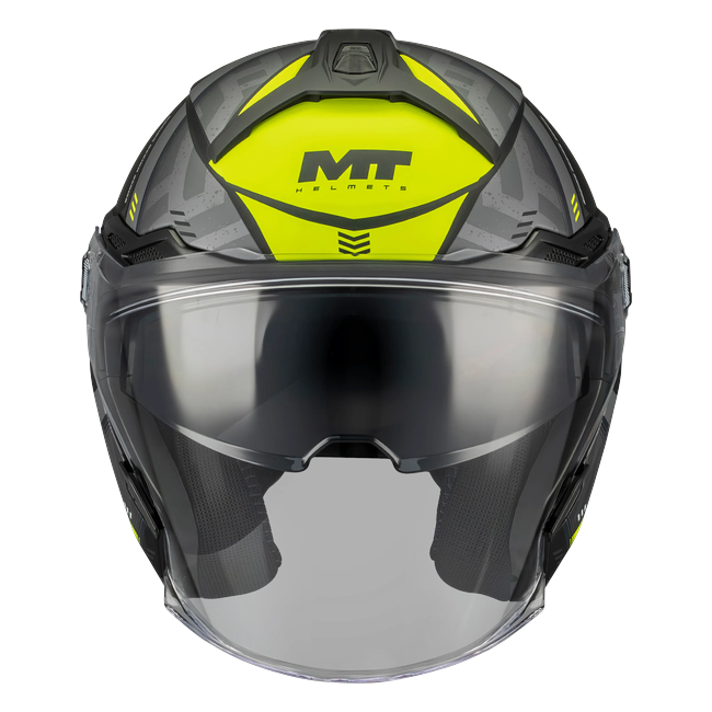 MT-Helmets Cosmo SV Arrow B3 Jet Helmet – Matt Neon Yellow – front view