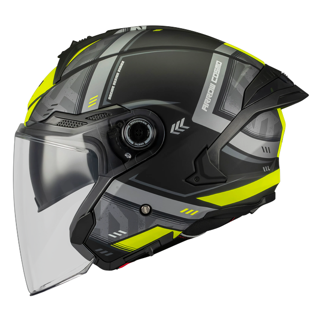 MT-Helmets Cosmo SV Arrow B3 Jet Helmet – Matt Neon Yellow – left side view