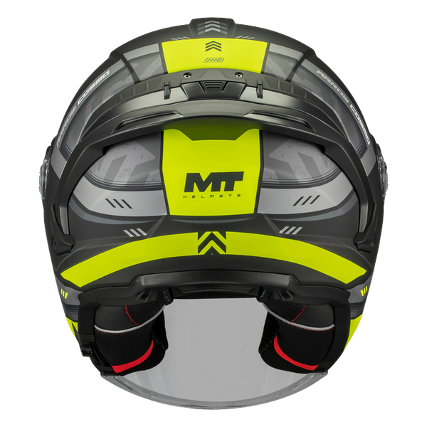 MT-Helmets Cosmo SV Arrow B3 Jet Helmet – Matt Neon Yellow – rear view
