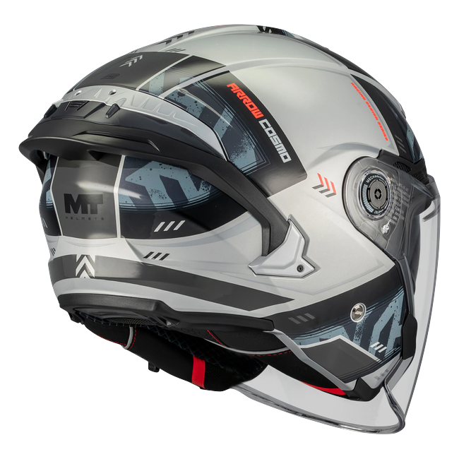 MT-Helmets Cosmo SV Arrow C2 Jet Helmet – Gloss Grey – rear three-quarter view