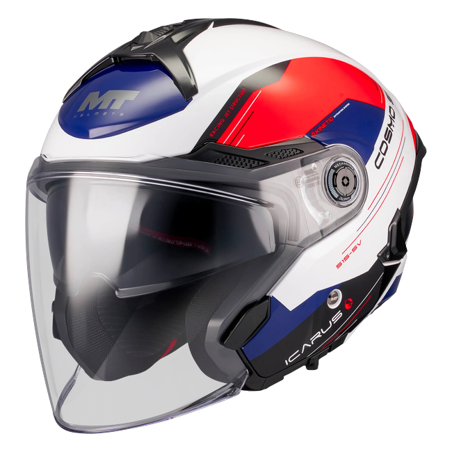 MT-Helmets Cosmo SV Icarus A5 Jet Helmet – Gloss Red / Dark Blue – front three-quarter view