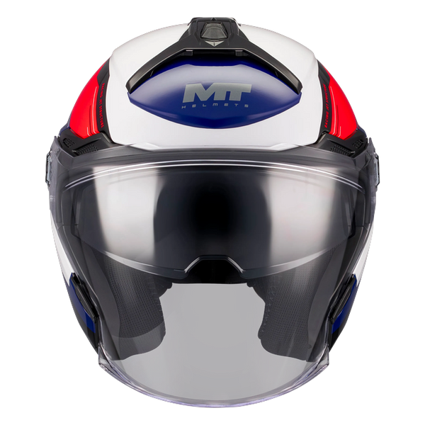 MT-Helmets Cosmo SV Icarus A5 Jet Helmet – Gloss Red / Dark Blue – front view