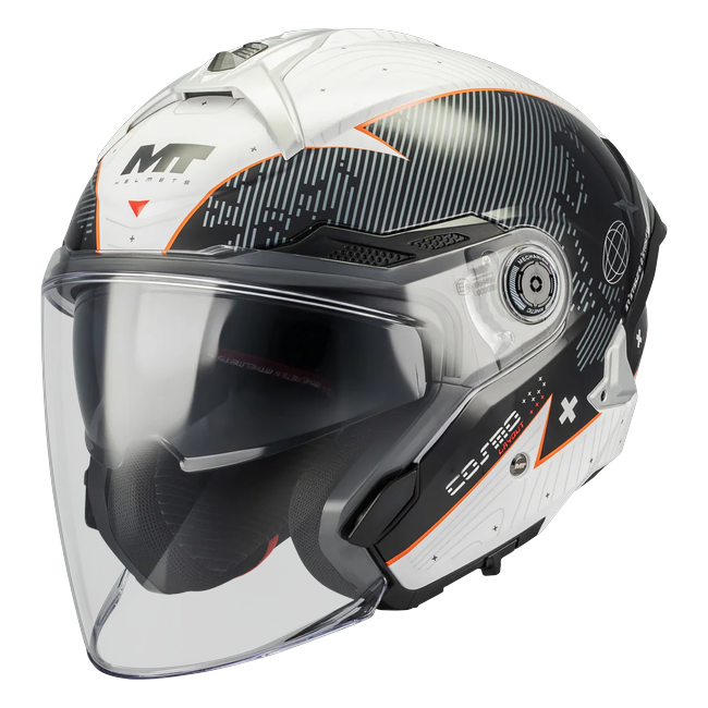 MT-Helmets Cosmo SV Layout A1 Jet Helmet – Gloss Grey / Orange – front three-quarter view
