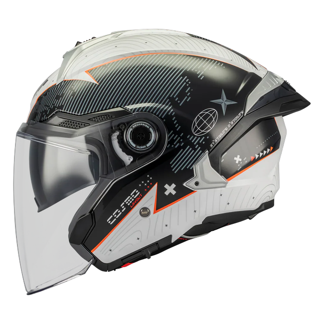 MT-Helmets Cosmo SV Layout A1 Jet Helmet – Gloss Grey / Orange – left side view