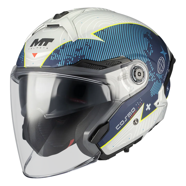 MT-Helmets Cosmo SV Layout C7 Jet Helmet – Matt Dark Blue / Grey – front three-quarter view