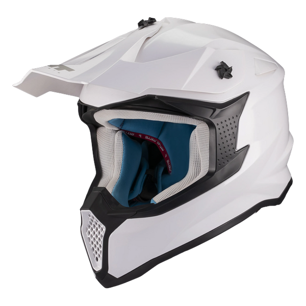 MT-Helmets Falcon S Pure A0 Motocross Helmet – Gloss Pearl White – front three-quarter view