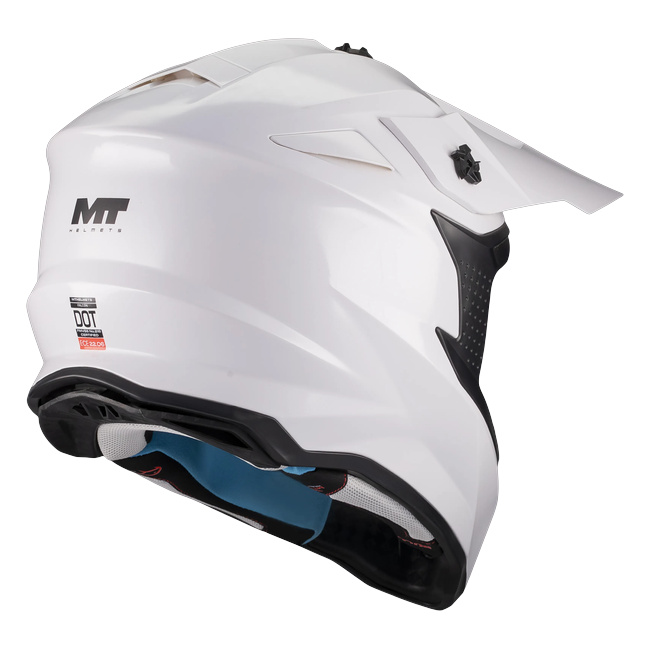 MT-Helmets Falcon S Pure A0 Motocross Helmet – Gloss Pearl White – rear three-quarter view